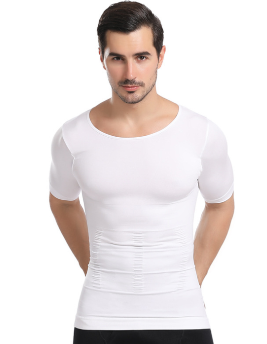 Male Chest Compression Belly Slim White T-shirt