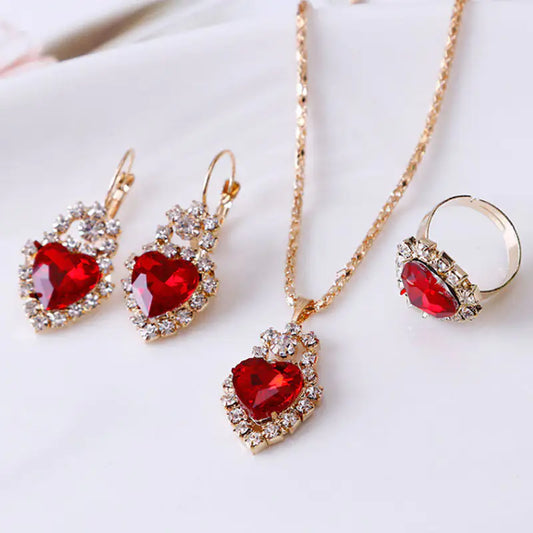 Water drop rhinestone necklace earrings ring set